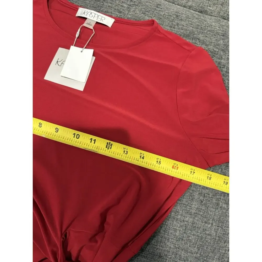 NWT Kasper Fire Red Midi Sheath Dress 3/4 Sleeve Side Tie Stretchy Romantic S